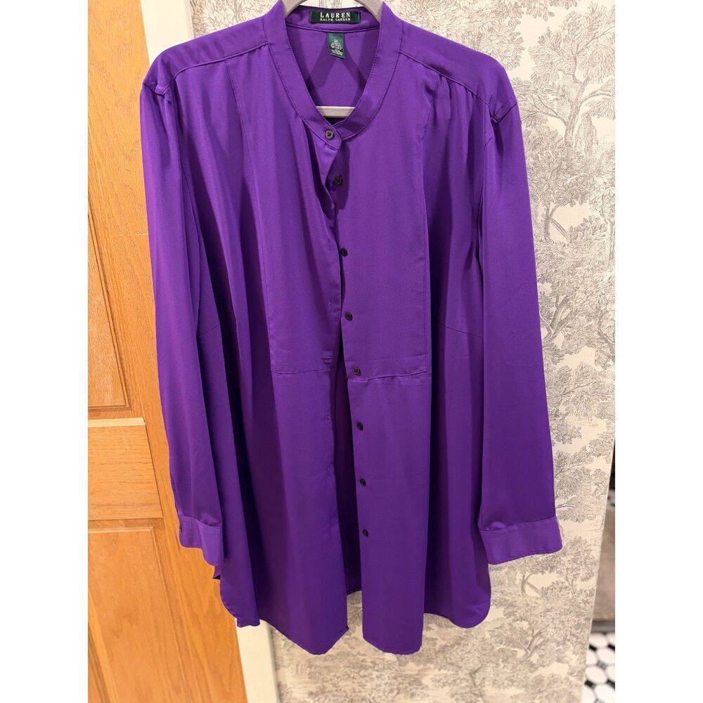 Lauren Ralph Lauren Purple Tunic Blouse 2X Button Front Long Sleeve Plus Size
